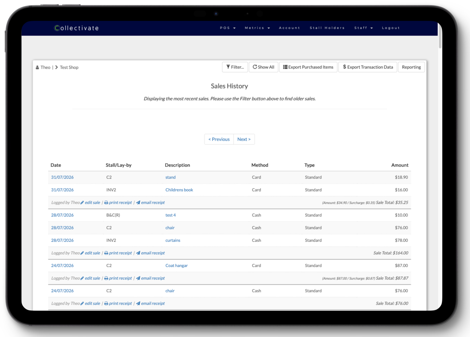 Collectivate sales reports and daily summary on iPad
